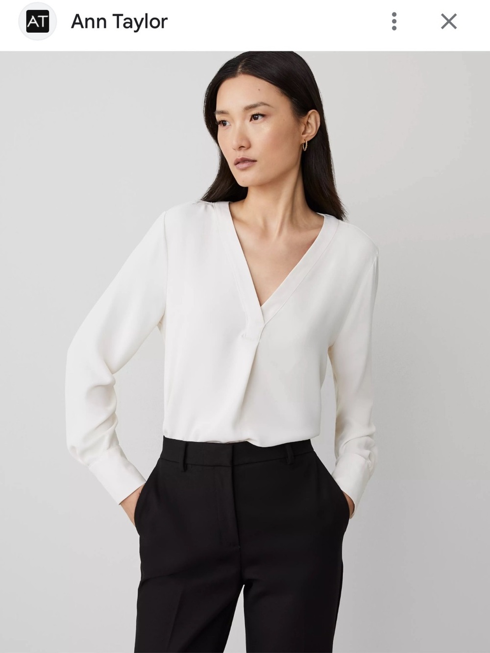 Ann Taylor Ivory V-Neck Long Sleeve Blouse